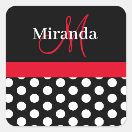 Rood Zwart Wit Polka Dot Monogram Vierkante Sticke Sticker