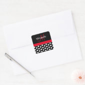 Rood Zwart Wit Polka Dot Monogram Vierkante Sticke Vierkante Sticker (Envelop)