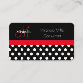 Rood Zwart Wit Polka Dot Monogram Visitekaartje (Voorkant)