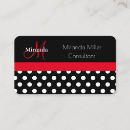 Rood Zwart Wit Polka Dot Monogram Visitekaartje