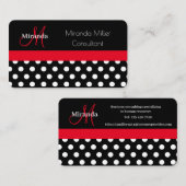 Rood Zwart Wit Polka Dot Monogram Visitekaartje (Voorkant / Achterkant)