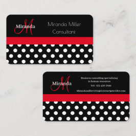 Rood Zwart Wit Polka Dot Monogram Visitekaartje