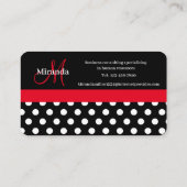 Rood Zwart Wit Polka Dot Monogram Visitekaartje (Achterkant)