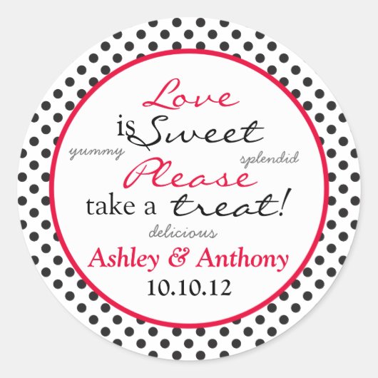 Rood Zwart Wit Polka Dot Snoep Buffet Stickers (Voorkant)