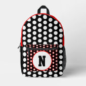 Rood Zwart Wit Polka Dots Monogram Bedrukte Rugzak (Voorkant)