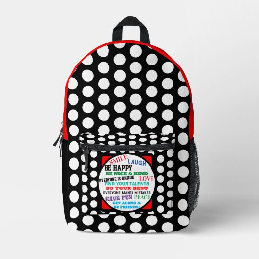Rood Zwart Wit Polka Dots Motivatie Bedrukte Rugzak (Voorkant)