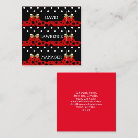 ROOD ZWART WIT POLKA STIPPEN MODERN TRENDY MANAGER VIERKANTE VISITEKAARTJE (Voorkant / Achterkant)