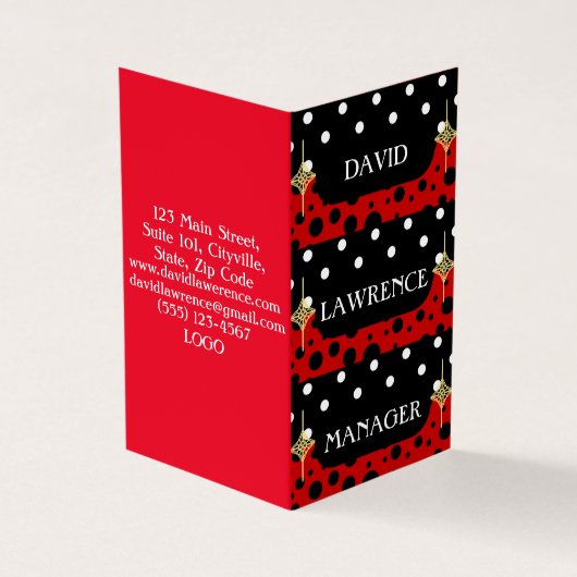 ROOD ZWART WIT POLKA STIPPEN MODERN TRENDY MANAGER VISITEKAARTJE (Buitenkant)