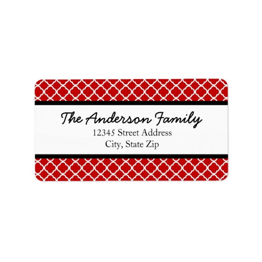 Rood Zwart & Wit Quatrefoil - Adreslabels Etiket (Voorkant)
