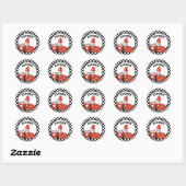 Rood Zwart Wit Race Auto 4e Verjaardagsfeest Ronde Sticker (Vel)