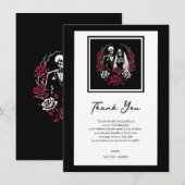 Rood & Zwart Wit Rozen Skelet Bruiloft Dank u Kaart (Voorkant / Achterkant)