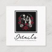 Rood & Zwart Wit Rozen Skelet Bruiloft Details Vierkante Visitekaartje (Voorkant)