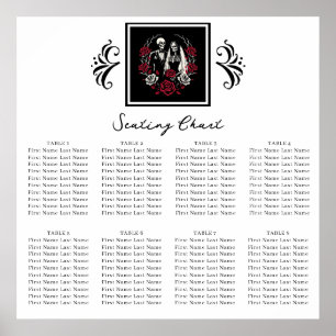 Rood & Zwart Wit Rozen Skelet Bruiloft Zitplaatsen Poster