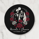Rood & Zwart Wit Rozen Skelet Paar Bruiloft Bedankjes Labels (Achterkant)