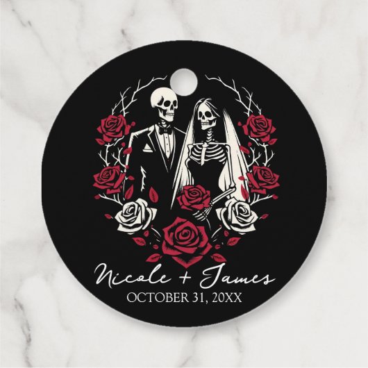 Rood & Zwart Wit Rozen Skelet Paar Bruiloft Bedankjes Labels (Achterkant)