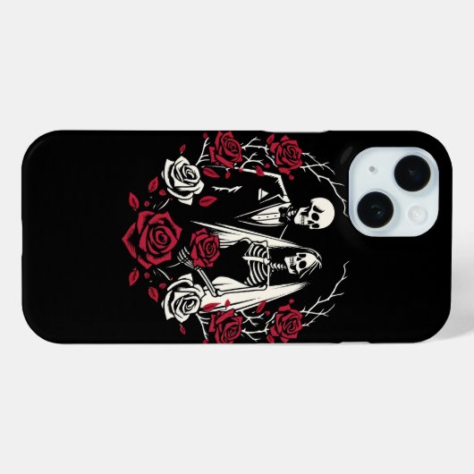 Rood & Zwart Wit Rozen Skelet Paar Bruiloft Case-Mate iPhone Case (Achterkant (horizontaal))