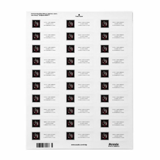 Rood & Zwart Wit Rozen Skelet Paar Bruiloft Etiket (Full Sheet)