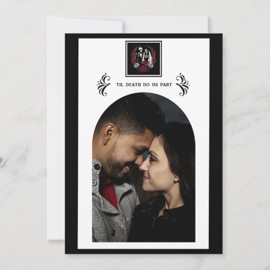 Rood & Zwart Wit Rozen Skelet Paar Bruiloft Kaart (Achterkant)