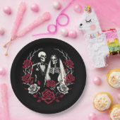Rood & Zwart Wit Rozen Skelet Paar Bruiloft Papieren Bordje (Feest)