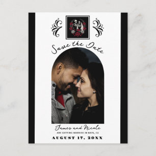 Rood & Zwart Wit Rozen Skelet Save the Date Aankondigingskaart