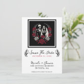 Rood & Zwart Wit Rozen Skelet Save the Date Kaart (Staand voorkant)