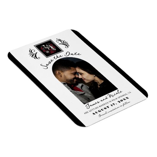 Rood & Zwart Wit Rozen Skelet Save the Date Magneet (Rechterzijde)