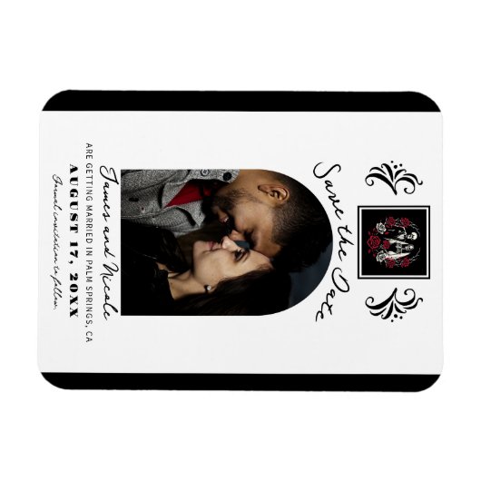 Rood & Zwart Wit Rozen Skelet Save the Date Magneet (Horizontaal)