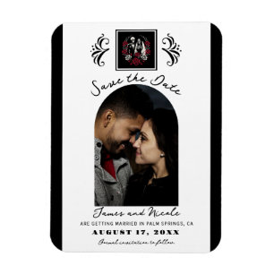 Rood & Zwart Wit Rozen Skelet Save the Date Magneet