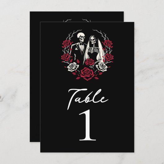 Rood & Zwart Wit Rozen Skelet Tafelnummer (Voorkant / Achterkant)