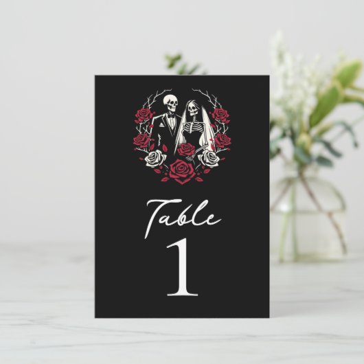 Rood & Zwart Wit Rozen Skelet Tafelnummer (Staand voorkant)
