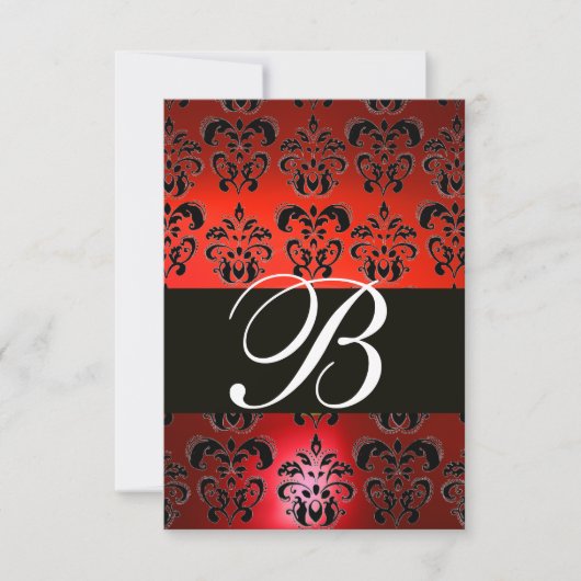 ROOD ZWART WIT RUBY DAMASK MONOGRAM RSVP (Voorkant)