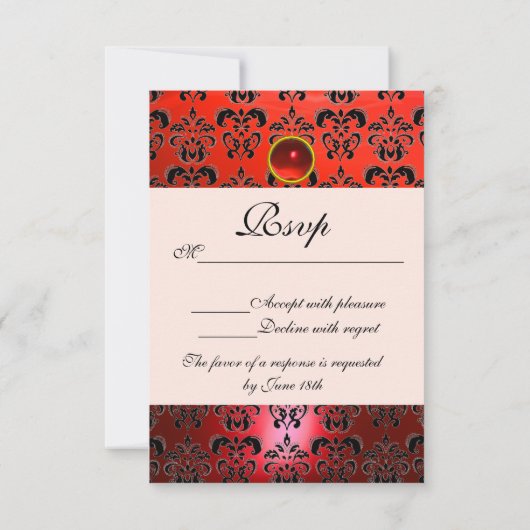 ROOD ZWART WIT RUBY DAMASK MONOGRAM RSVP (Achterkant)