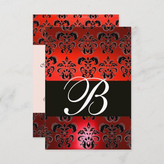 ROOD ZWART WIT RUBY DAMASK MONOGRAM RSVP (Voorkant / Achterkant)