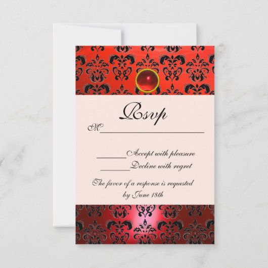 ROOD ZWART WIT RUBY DAMASK MONOGRAM RSVP KAARTJE (Achterkant)