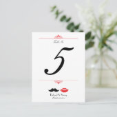 Rood, zwart & wit snor & lippen Damast bruiloft Briefkaart (Staand voorkant)