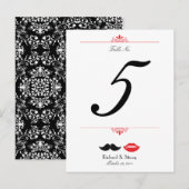 Rood, zwart & wit snor & lippen Damast bruiloft Briefkaart (Voorkant / Achterkant)