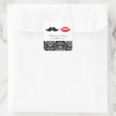 Rood, zwart & wit snor & lippen Damast bruiloft Vierkante Sticker (Tas)