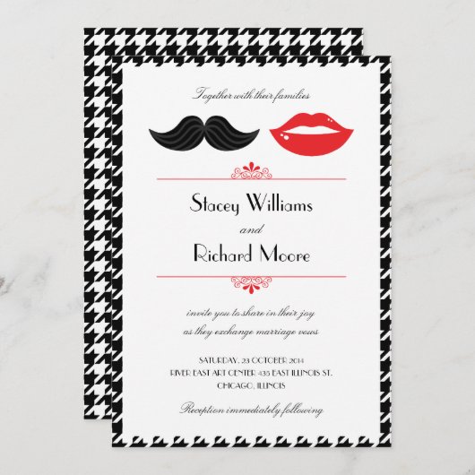 Rood, zwart & wit snor & lippen Houndstooth Wo Kaart (Voorkant / Achterkant)