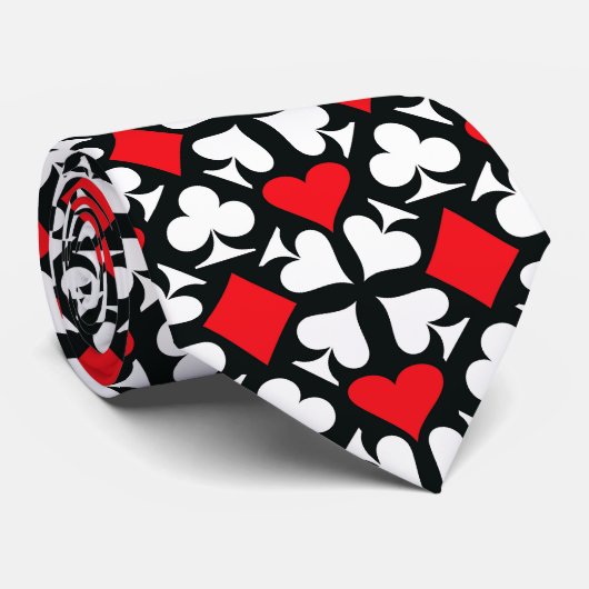 Rood, Zwart & Wit Spelen Kaart Symbolen Patroon Stropdas (Opgerold)