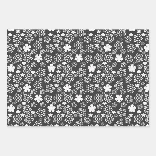 Rood, Zwart & Wit Ster & Snowflake Patroon Inpakpapier Vel (Voorkant 3)