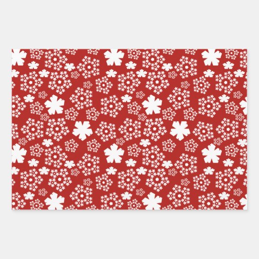 Rood, Zwart & Wit Ster & Snowflake Patroon Inpakpapier Vel (Voorkant)