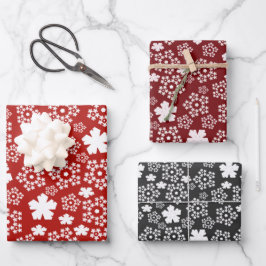 Rood, Zwart & Wit Ster & Snowflake Patroon Inpakpapier Vel