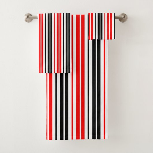 Rood Zwart Wit Strepen Patroon Ontwerp Bad Handdoek (Insitu)