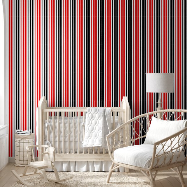 Rood Zwart Wit Strepen Patroon Ontwerp  Behang (Kinderen)