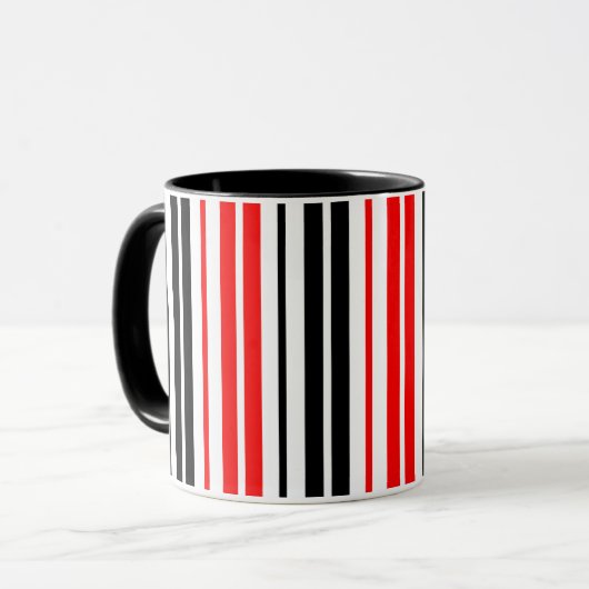 Rood Zwart Wit Strepen Patroon Ontwerp Mok (Voorkant links)