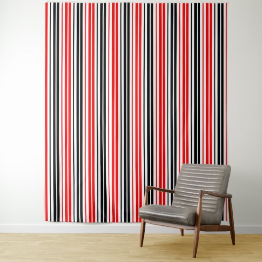 Rood Zwart Wit Strepen Patroon Ontwerp Wandkleed (In situ)