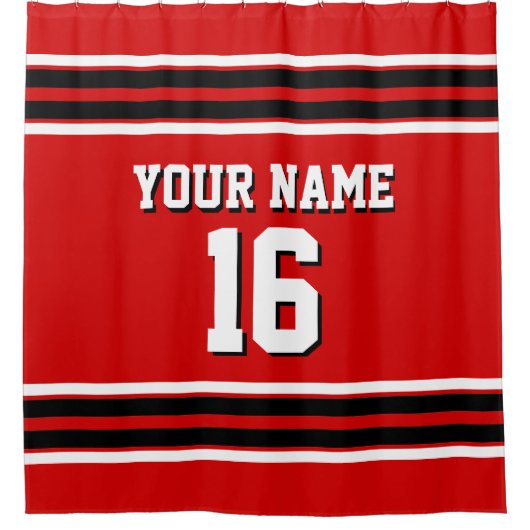 Rood Zwart Wit Strepen Sport Jersey Douchegordijn (Voorkant)