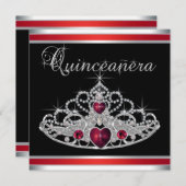 Rood Zwart Wit Tiara Quinceanera Kaart (Voorkant / Achterkant)