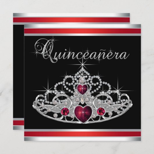 Rood Zwart Wit Tiara Quinceanera Kaart (Voorkant / Achterkant)