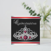 Rood Zwart Wit Tiara Quinceanera Kaart (Staand voorkant)